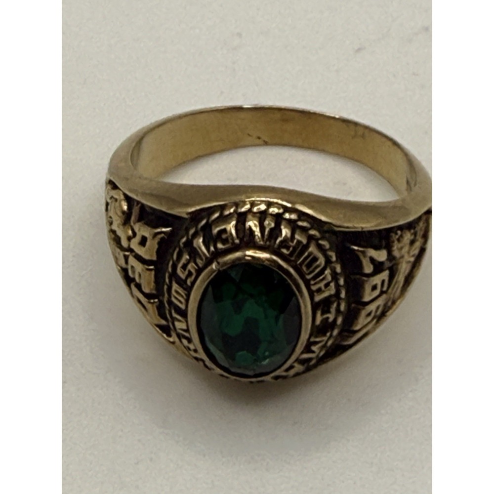 Vintage Class Ring Malvern HS Hornets 1997 Gold Tone Green Stone Size 6.75 - Picture 5 of 9